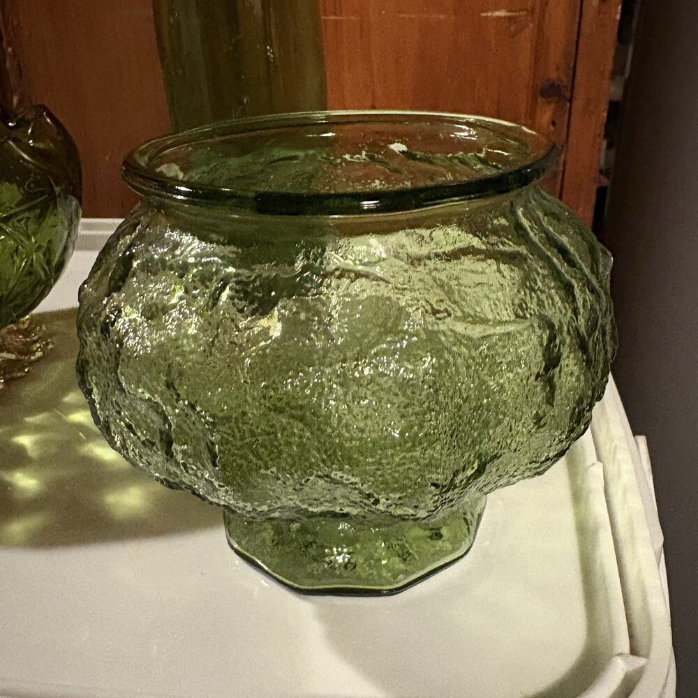 Vintage E.O. Brody Co Green Crinkle Textured Glass Bowl Planter Vase
